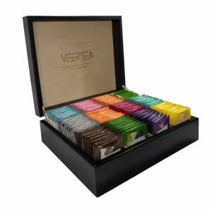 Zestaw Herbat VEERTEA Drewniana Czarna Zamykana Skrzynka 180 Saszetek
