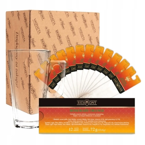 Herbata Richmont Rosemary Orange 12 saszetek w zestawie szklanka Hot.webp