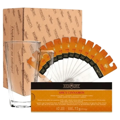 Richmont herbata SPICY CINNAMON 12 saszetek w zestawie SZKLANKA 370 ml.webp