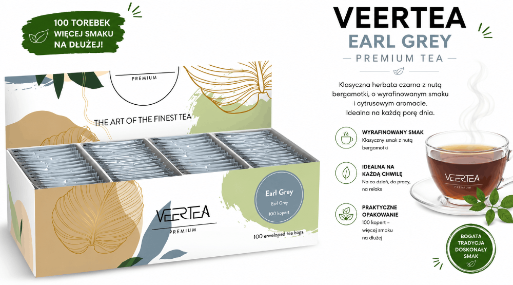 Herbata Earl Grey w saszetkach Veertea Magnetic Earl Grey, 100 szt