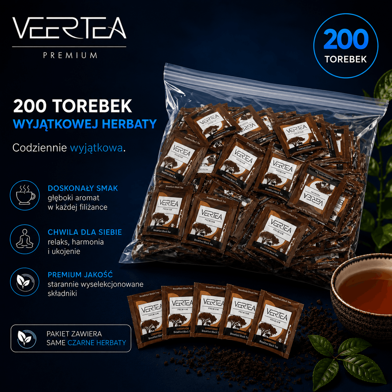 Herbata czarna w torebkach VEERTEA 200 saszetek