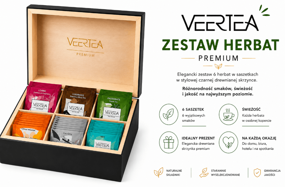 Zestaw Prezentowy Herbat VEERTEA 90 Saszetek, Czarna Skrzynka