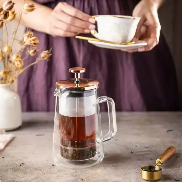 Klausberg French Press 350 ml Termiczny Zaparzacz do Kawy Herbaty i Ziół Różowe Złoto