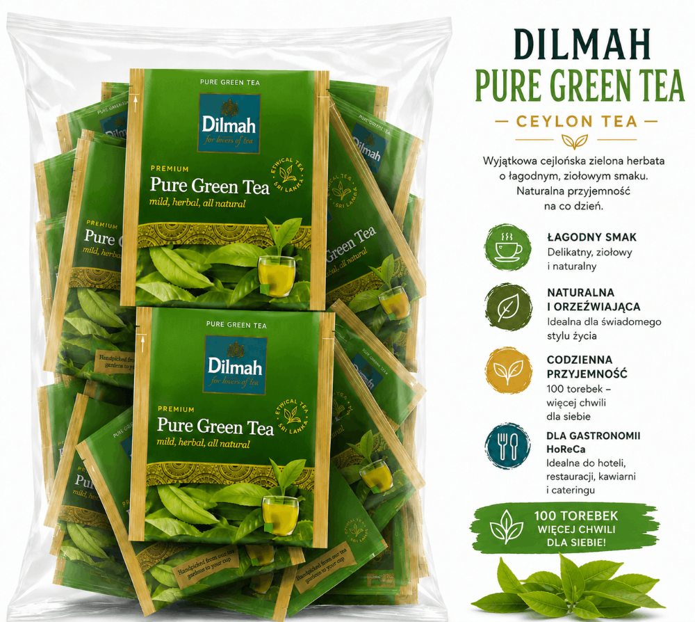 Dilmah Pure Green Tea 100 Indywidualnie Pakowanych Torebek