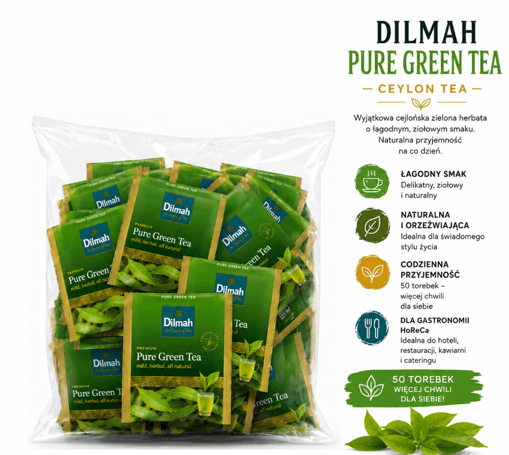 Herbata Dilmah Pure Green Tea 50 Kopert Zielona Herbata Cejlońska do pracy