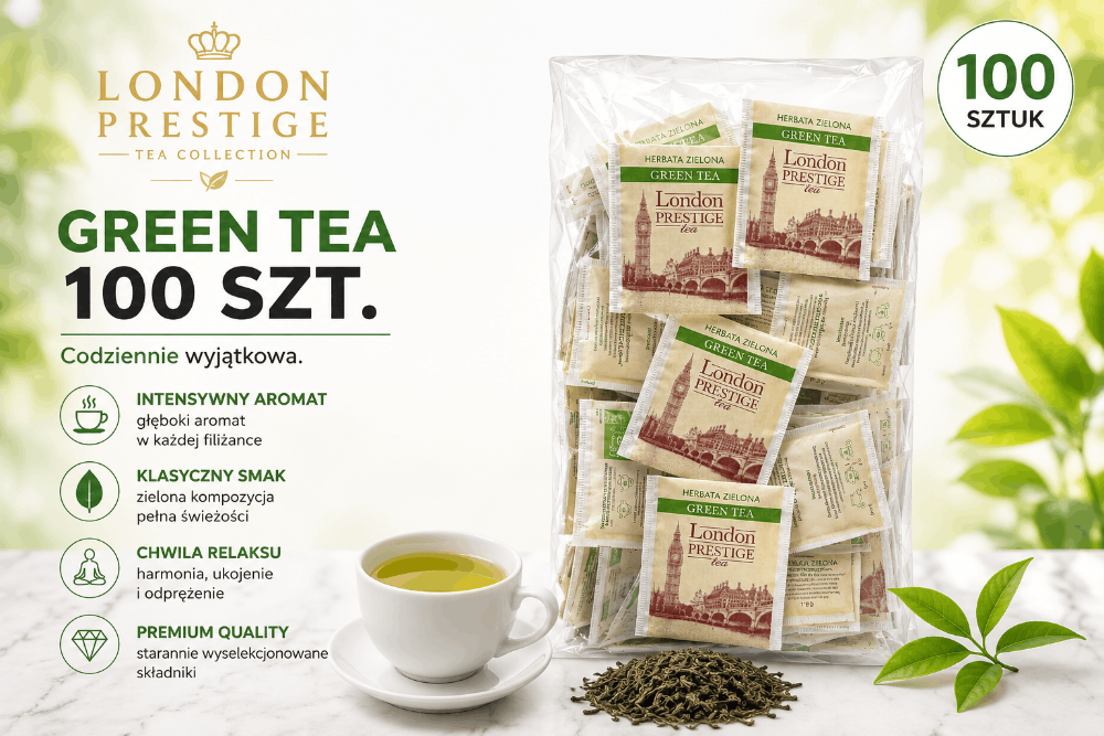 HERBATA zielona w saszetkach LONDON PRESTIGE GREEN TEA 100 SZT.webp