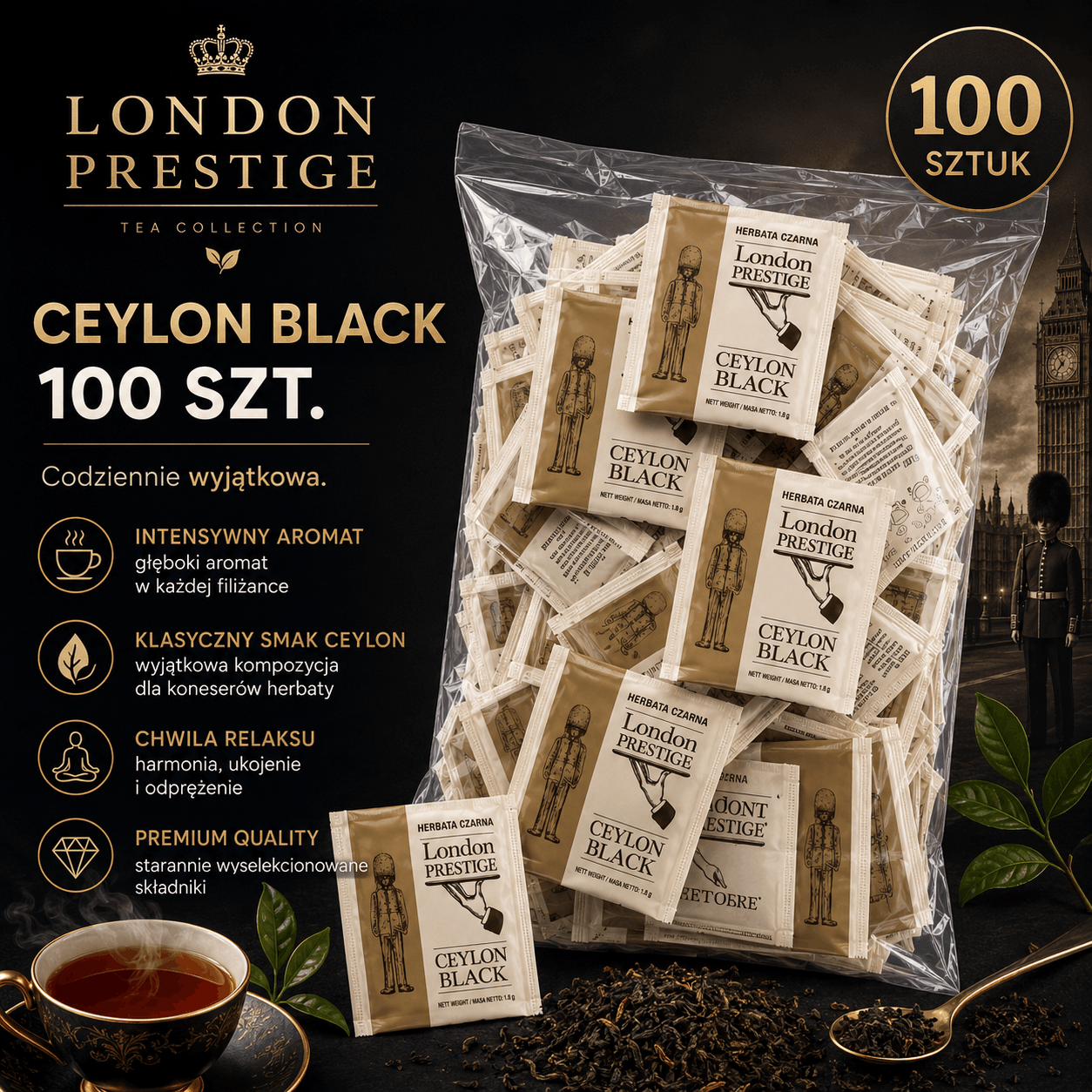 Sir William's London Prestige Ceylon Black  100 Saszetek Czarnej Herbaty Cejlońskiej