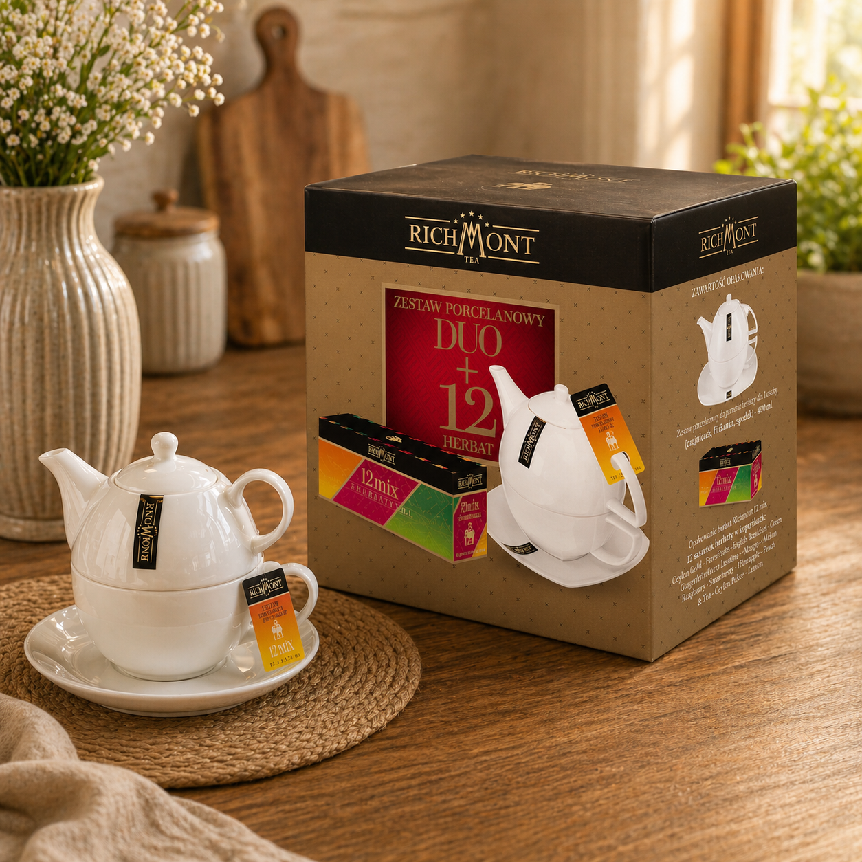 Herbata Richmont Zestaw Porcelanowy Duo  12 Herbat Mix  Idealny Prezent