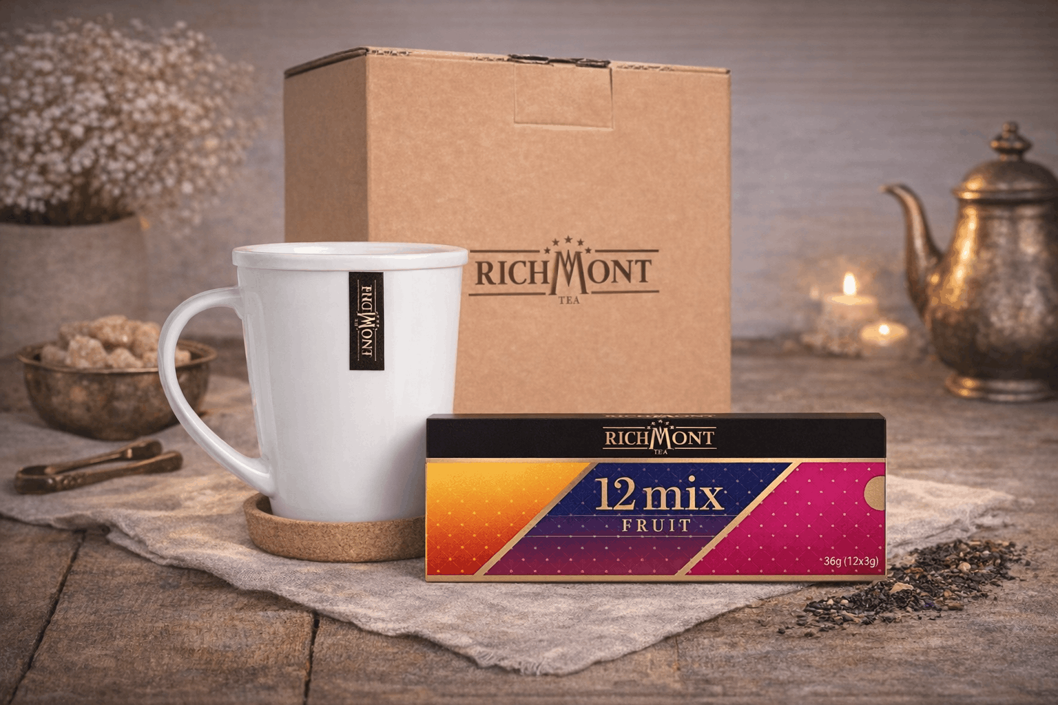 Zestaw herbata Richmont Fruit Mix owocowy + kubek z wieczkiem i podstawką