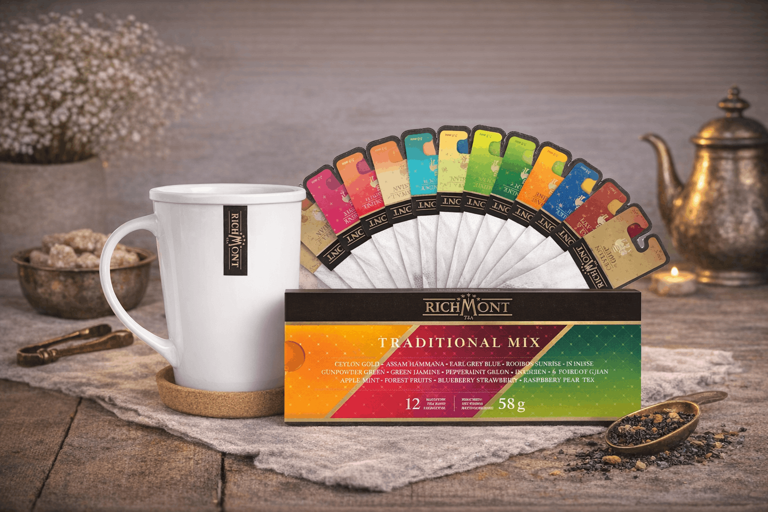 Zestaw herbata Richmont Fruit Mix owocowy + kubek z wieczkiem i podstawką